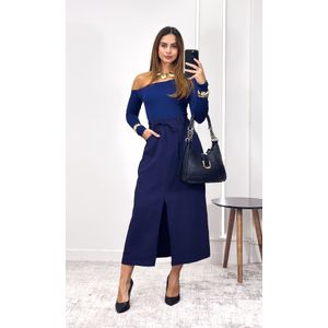 Body Poliamida Assimétrico com Manga - Azul Marinho