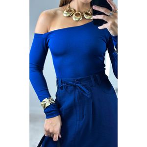 Body Poliamida Assimétrico com Manga - Azul Marinho