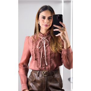 Camisa Crepe Gola Drapeada - Marrom