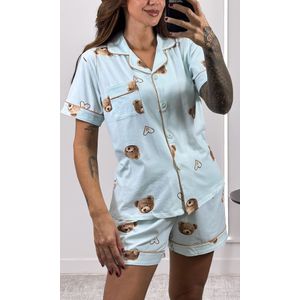 Pijama Camisa e Short Teddy Bear - Azul Claro