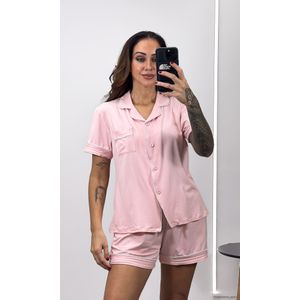 Pijama Camisa e Short - Rosa Claro