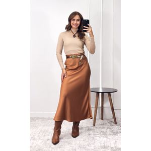 Saia Midi Cetim Savina - Caramelo