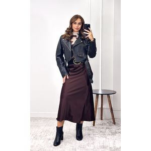 Saia Midi Cetim Savina - Marrom