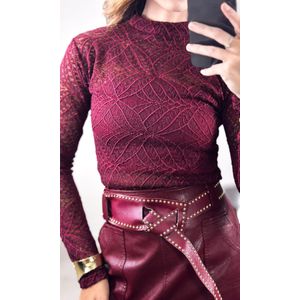 Blusa Rendada Gola Alta - Bordô