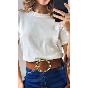 Blusa Tricô Modal Gola Trabalhada - Branco