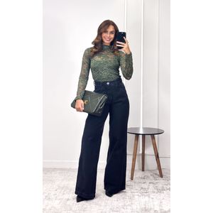 Blusa Rendada Gola Alta - Verde Oliva