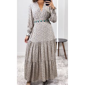 Vestido Linho com Manga Liberty - Bege/Azul