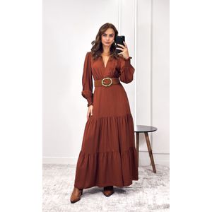 Vestido Linho com Manga Liberty - Caramelo