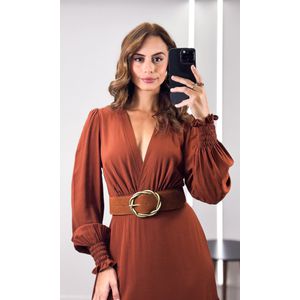 Vestido Linho com Manga Liberty - Caramelo