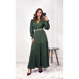 Vestido Linho com Manga Liberty - Verde Escuro