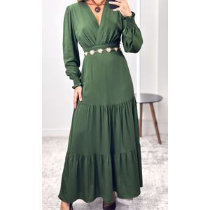 Vestido Linho com Manga Liberty - Verde Escuro