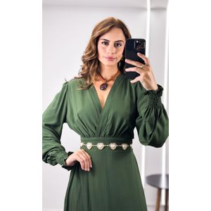 Vestido Linho com Manga Liberty - Verde Escuro