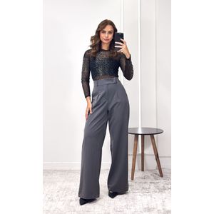 Body Tule Gola Alta Strass - Preto