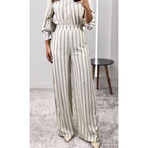 Conjunto Listrado Blusa Mullet e Calça - Cru/Marron