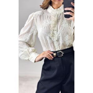 Camisa Floral Gola Drapeada - Off