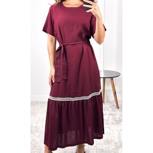 Vestido Linho com Guipir - Bordô