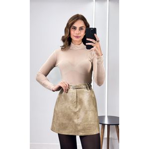 Short Saia Courino com Cinto - Caqui