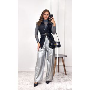 Calça Courino Reta - Prata