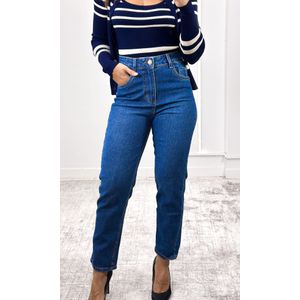 Conjunto Tricô Listrado Casaco e Regata - Azul/Off