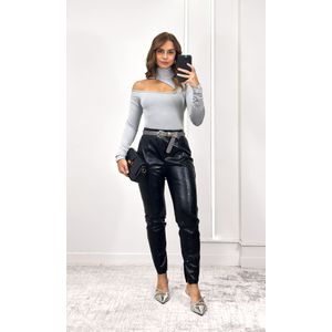 Body Poliamida Assimétrico Gola - Cinza