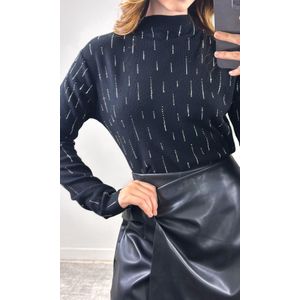 Blusa Tricô Modal risca Strass - Preto
