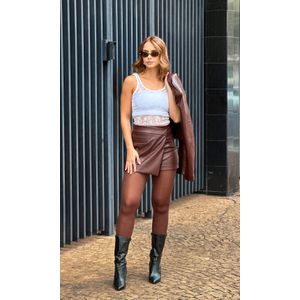 Short Saia Transpassado Courino - Marrom