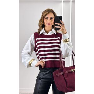 Conjunto Camisa e Colete Listrado - Marsala/Branco