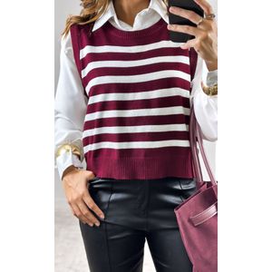 Conjunto Camisa e Colete Listrado - Marsala/Branco
