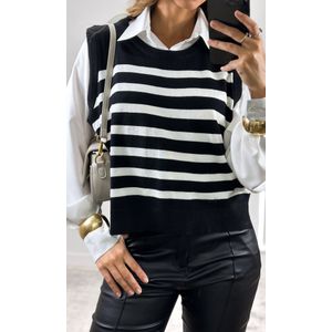 Conjunto Camisa e Colete Listrado - Preto/Branco