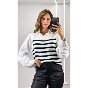 Conjunto Camisa e Colete Listrado - Branco/Preto