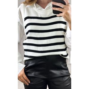 Conjunto Camisa e Colete Listrado - Branco/Preto