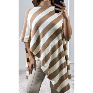Blusa Tricô Assimétrica Listrada - Off/Bege