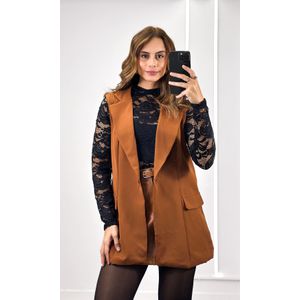 Maxi Colete Alfaiataria com Faixa - Caramelo