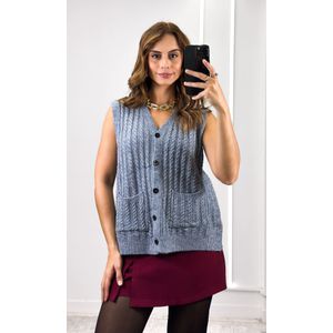 Colete Tricô com Bolsos - Cinza Mescla