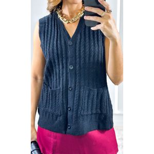 Colete Tricô com Bolsos - Preto