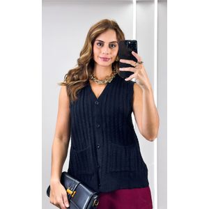 Colete Tricô com Bolsos - Preto