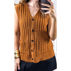Colete Tricô com Bolsos - Caramelo