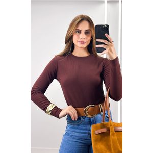 Blusa Cacharrel Manga Longa - Marrom