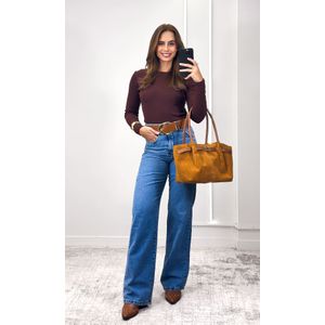 Blusa Cacharrel Manga Longa - Marrom
