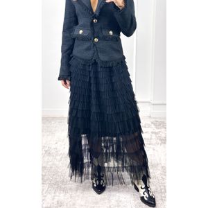 Saia Tule Em Camadas - Preto
