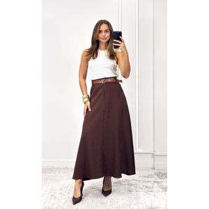 Saia Liocel Godê com Cinto - Marrom Escuro