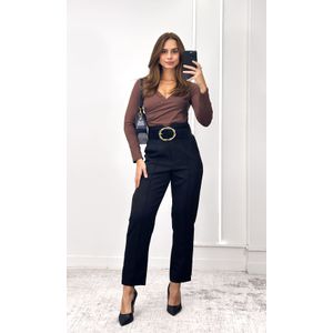 Body Poliamida Decote Transpassado - Marrom