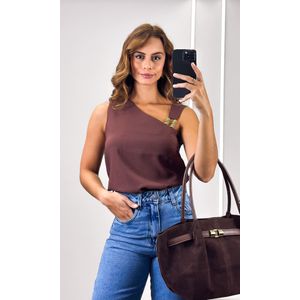 Blusa Cavada Fivela Assimétrica - Marrom