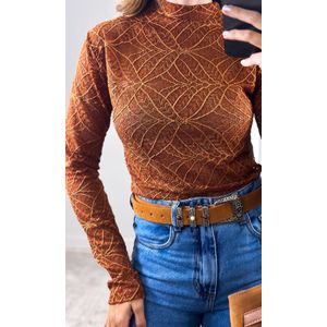 Blusa Rendada Gola Alta - Terracota
