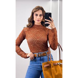 Blusa Rendada Gola Alta - Terracota