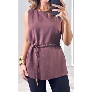 Blusa Cavada Alongada com Cinto - Marrom