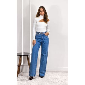 Calça Jeans Wide Leg com Brilho - Azul Claro
