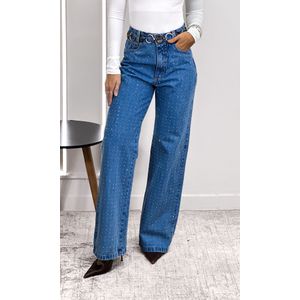 Calça Jeans Wide Leg com Brilho - Azul Claro