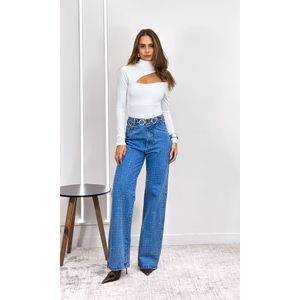 Calça Jeans Wide Leg com Brilho - Azul Claro