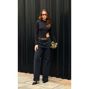 Calça Jeans Wide Leg com Brilho - Preto